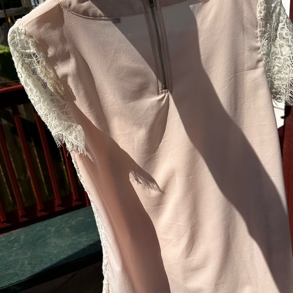 Leo Meets Virgo Cream Lace Lay Over Soft Pink Polyester top• Zip back• Size: S - Picture 7 of 10